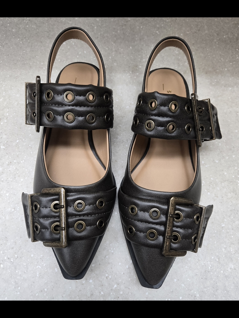 NEW Sode Select Sabina Black Pointed Buckle Slingback Flats, Size 6